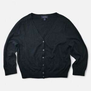 Lands’ End Black Supima Cotton Cardigan Sweater Women’s M Classic Button Front